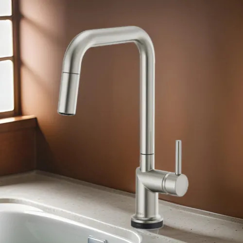 Brizo Odin SmartTouch Pull-Down Kitchen Faucet with Square Swivel Spout, MagneDock, Two Function, 1.8 GPM, Brilliance Stainless - 64065LF-SSLHP