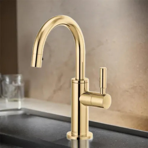 Brizo Single-Handle Cold Water Beverage Faucet with Arc Spout, DIAMOND Seal, Lever Handle, ADA, 1.5 GPM, Brilliance Polished Gold - 61320LF-C-PG