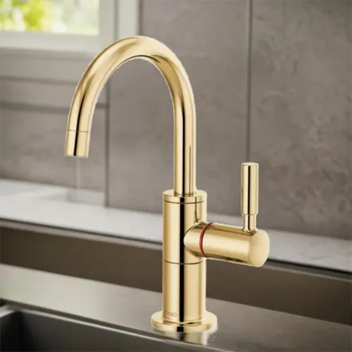 Brizo Single-Handle Instant Hot Water Faucet w/ Arc Spout, 1.0 GPM, Brilliance Polished Gold - 61320LF-H-PG