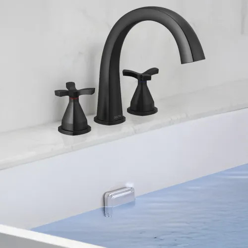 Delta Stryke Two-Handle Roman Tub Faucet Trim, High Arc Spout, Cross Handles, Matte Black - T27776-BL