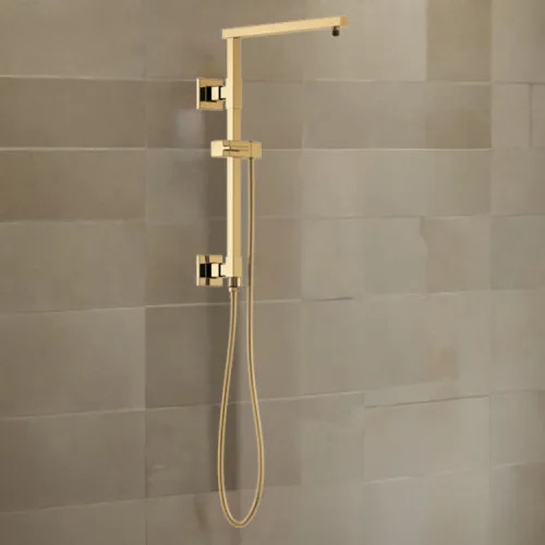 Brizo Essential 18" Linear-Square Shower Column, 15" Overhead Shower Arm, Brilliance Polished Gold - 80099-PG