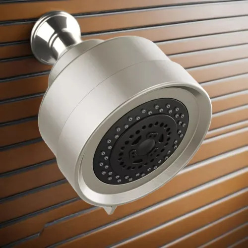 Brizo Essential 4-1/2" Wall-Mount Shower Head, Three Spray Functions, Touch-Clean Nozzles, 2.5 GPM, Brilliance Luxe Nickel - 87092-NK-2.5
