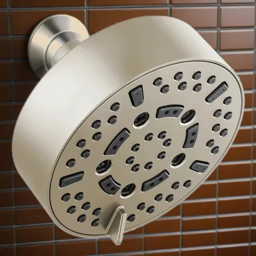 Brizo Essential 5" Wall-Mount Shower Head, Round, 7-Function, H2Okinetic, Touch-Clean, 2.5 GPM, Brilliance Brushed Nickel - 87292-BN-2.5