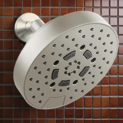 Brizo Essential 7" Wall-Mount Shower Head, Five-Function, H2Okinetic, Touch-Clean, WaterSense, 1.75 GPM, Brilliance Luxe Nickel - 87492-NK