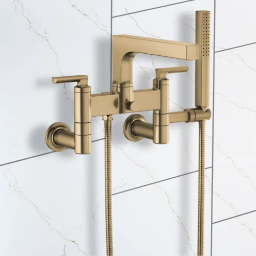 Brizo Kintsu Multi-Mount Two-Handle Tub Filler Trim Kit w/ Single-Function Handshower, Brilliance Luxe Gold - T70306-GL