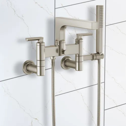 Brizo Kintsu Multi-Mount Two-Handle Tub Filler Trim Kit w/ Single-Function Handshower, Brilliance Luxe Nickel - T70306-NK
