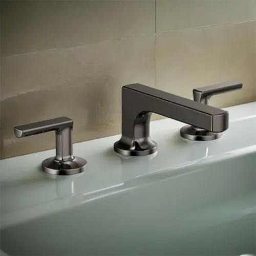 Brizo Kintsu Two-Handle Widespread Lavatory Faucet w/ Low Spout, Less Handles, Deck Mount, 1.5 GPM, Brilliance Black Onyx - 65308LF-BNXLHP