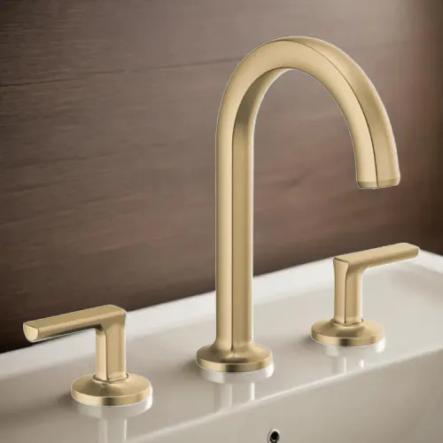 Brizo Kintsu Two-Handle Widespread Lavatory Faucet with Arc Spout, Less Handles, Deck Mount, 1.2 GPM, Brilliance Luxe Gold -  65306LF-GLLHP-ECO