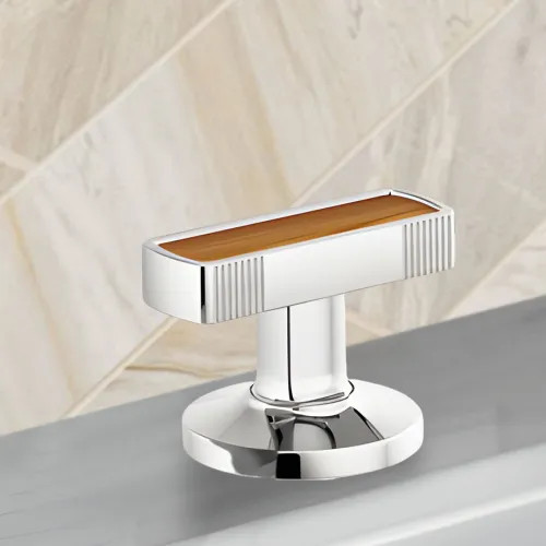 Brizo Kintsu Widespread Lavatory Knob with Wood Inlay Handle Kit, Polished Chrome - HI5306-PCWD