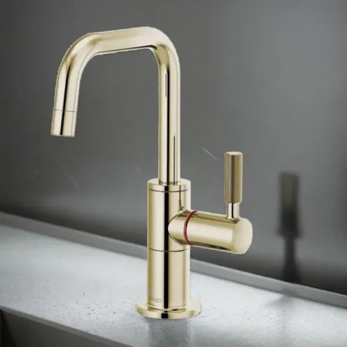 Brizo Litze Instant Hot Water Faucet with Square Spout and Knurled Handle, 1.0 GPM, Brilliance Polished Nickel - 61353LF-H-PN