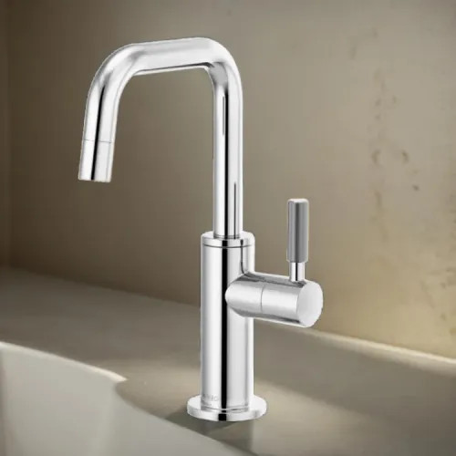 Brizo Litze Polished Chrome Single-Handle Beverage Faucet with Square Spout and Knurled Handle, Diamond Seal Technology, 1.5 GPM, Polished Chrome - 61353LF-C-PC