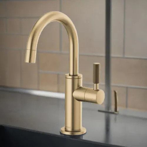 Brizo Litze Single-Handle Beverage Faucet with Arc Spout and Knurled Handle, Diamond Seal Technology, 1.5 GPM, Brilliance Luxe Gold - 61343LF-C-GL