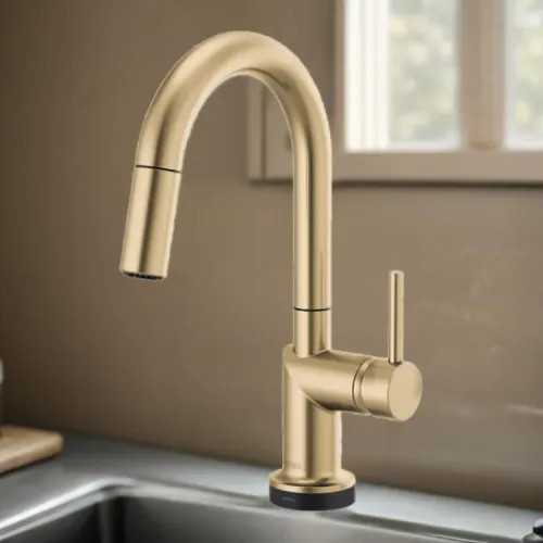 Brizo Odin Brilliance Luxe Gold SmartTouch Pull-Down Bar/Prep Faucet with Arc Spout, Diamond Seal Technology, MagneDock Magnetic Docking, Touch-Clean, 1.8 GPM - 64975LF-GLLHP