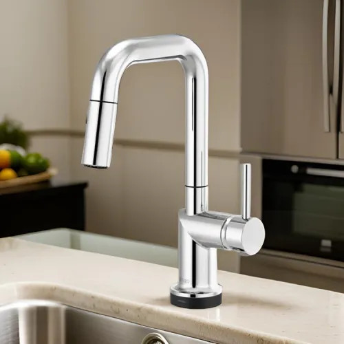 Brizo Odin SmartTouch Pull-Down Prep Kitchen Faucet with Square Spout, Diamond Seal Technology, MagneDock Magnetic Docking, Touch-Clean, 1.8 GPM, Brilliance Stainless - 64965LF-SSLHP