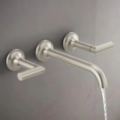 Brizo Odin Two-Handle Bathroom Faucet, Less Handles and Drain, Wall-Mount, 1.5 GPM, Brilliance Brushed Nickel - T65875LF-BNLHP