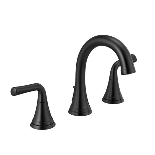 Delta Kayra Widespread Bathroom Faucet With  Metal Pop-Up, Deck Mount, Two Lever Handles, ADA, 1.2 GPM, Matte Black - 3533LF-BLMPU