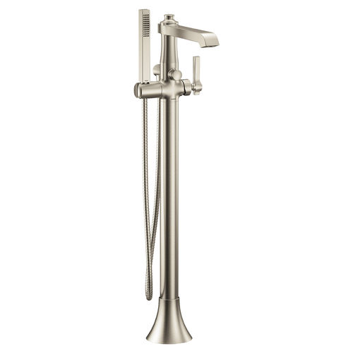 Moen Flara Single-Handle Freestanding Tub Filler with 1.75 GPM Single-Function Hand Shower, 59in Metal Hose, Dual Check Valves, Brushed Nickel - S931BN