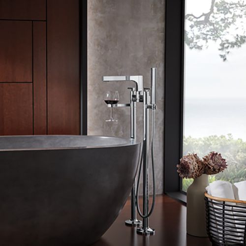 Brizo Floor Mount Tub Filler Unions with Dual Column Design, Solid Brass Construction, Insulated, Polished Chrome - T71766-PC