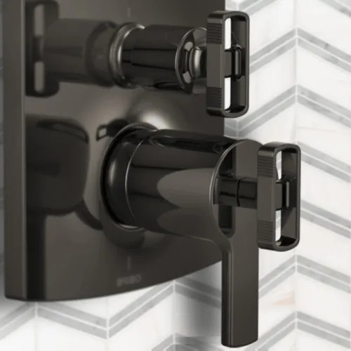 Brizo Kintsu 4-5/8" Thermostatic Integrated Diverter Trim Knob Handles, TempAssure, Brilliance Black Onyx - HK7506-BNX 