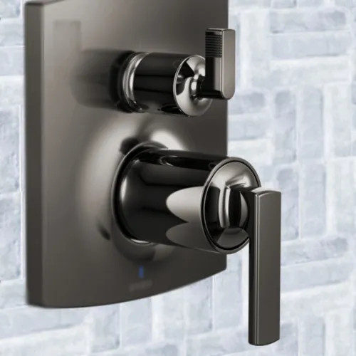 Brizo Kintsu Pressure Balance Valve with Integrated Diverter Trim Lever Handle Kit, Brilliance Black Onyx - HL75P06-BNX