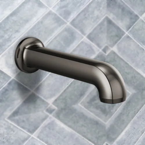 Brizo Kintsu Wall-Mount Non-Diverter Tub Spout with Universal Adapter, Solid Brass, 1/2-inch Connection Size, Brilliance Black Onyx - 73606-BNX