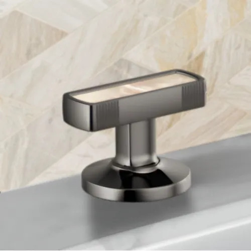 Brizo Kintsu Widespread Lavatory Knob with Mother of Pearl Inlay Handle Kit, Brilliance Black Onyx - HI5306-BNXPL