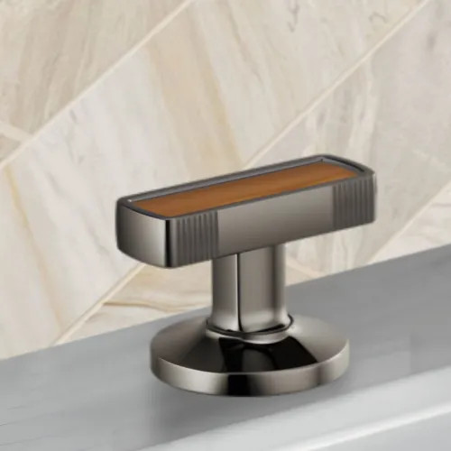 Brizo Kintsu Widespread Lavatory Knob with Wood Inlay Handle Kit, Brilliance Black Onyx - HI5306-BNXWD