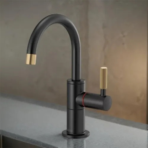 Brizo Litze Instant Hot Water Faucet with Arc Spout and Knurled Handle, 1.0 GPM, Matte Black/Brilliance Luxe Gold - 61343LF-H-BLGL