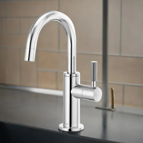 Brizo Litze Single-Handle Beverage Faucet with Arc Spout and Knurled Handle, Diamond Seal Technology, 1.5 GPM, Polished Chrome - 61343LF-C-PC
