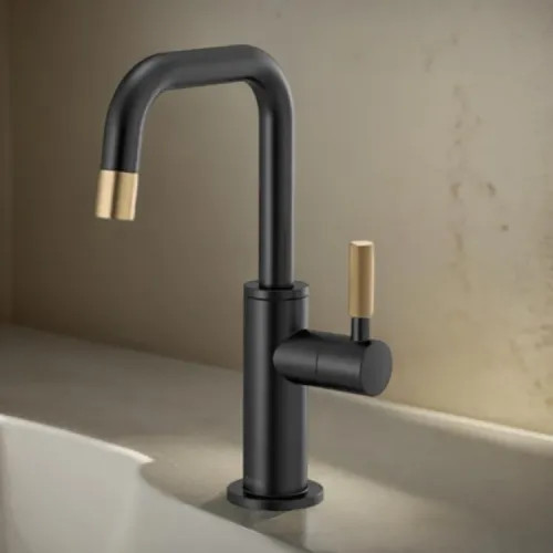 Brizo Litze Single-Handle Beverage Faucet with Square Spout and Knurled Handle, Diamond Seal Technology, 1.5 GPM, Matte Black/Brilliance Luxe Gold - 61353LF-C-BLGL