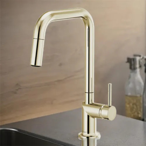 Brizo Odin Brilliance Polished Nickel Single Handle Pull-Down Kitchen Faucet with Square Swivel Spout, MagneDock, DIAMOND Seal, Two Function, 1.8 GPM - 63065LF-PNLHP
