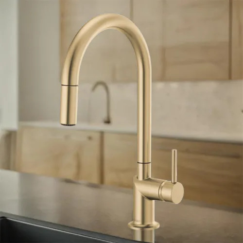 Brizo Odin Single Handle Pull-Down Kitchen Faucet with Swivel Spout, MagneDock, DIAMOND Seal, Two Function, 1.8 GPM, Brilliance Polished Gold - 63075LF-PGLHP