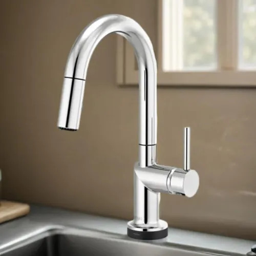Brizo Odin SmartTouch Pull-Down Bar/Prep Faucet with Arc Spout, Diamond Seal, MagneDock, Touch-Clean, 1.8 GPM, Polished Chrome - 64975LF-PCLHP