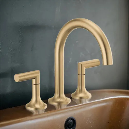 Brizo Odin Two-Handle Roman Tub Faucet Trim, 3-Hole, Arc-Spout, 1.75 GPM, WaterSense, Brilliance Luxe Gold - T67375-GLLHP