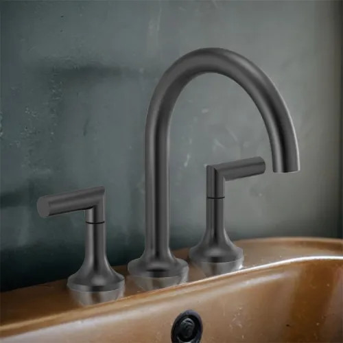 Brizo Odin Two-Handle Roman Tub Faucet Trim, 3-Hole, Arc-Spout, 1.75 GPM, WaterSense, Matte Black - T67375-BLLHP