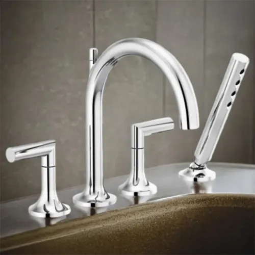 Brizo Odin Two-Handle Roman Tub Faucet Trim with H2Okinetic Hand Shower, 4-Hole, Arc-Spout, 1.75 GPM, Polished Chrome - T67475-PCLHP