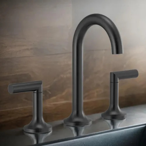 Brizo Odin Two-Handle Widespread Bathroom Faucet, 1.2 GPM, Three-Hole, Matte Black - 65375LF-BLLHP-ECO
