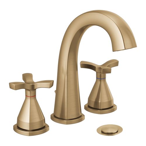 Delta Stryke Widespread Bathroom Faucet With Metal Pop-Up, Deck Mount, Two Handles, Diamond Seal, 1.2 GPM, Champagne Bronze - 357756-CZMPU-DST