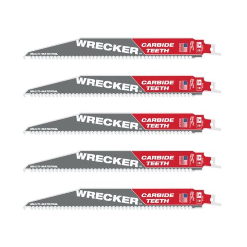 Milwaukee 9in THE WRECKER with Carbide Teeth SAWZALL Blade with 6 TPI, 5 PK - 48-00-5542 
