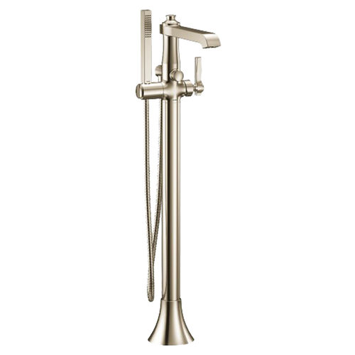 Moen Flara Single-Handle Freestanding Tub Filler with 1.75 GPM Single-Function Hand Shower, 59in Metal Hose, Dual Check Valves, Polished Nickel - S931NL
