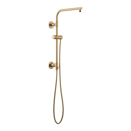 Brizo Essential 18" Euro Round Shower Column, Wall-Mount, 15" Overhead Shower Arm, Brilliance Luxe Gold - 80092-GL