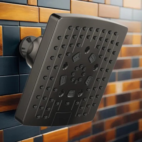 Brizo Essential 7" Wall-Mount Shower Head, Five-Function, H2Okinetic, Touch-Clean, WaterSense, 1.75 GPM, Brilliance Black Onyx - 87406-BNX