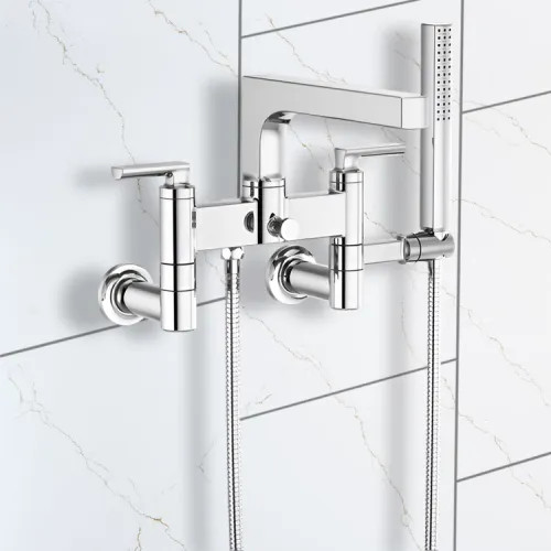 Brizo Kintsu Multi-Mount Two-Handle Tub Filler Trim Kit w/ Single-Function Handshower, Polished Chrome - T70306-PC