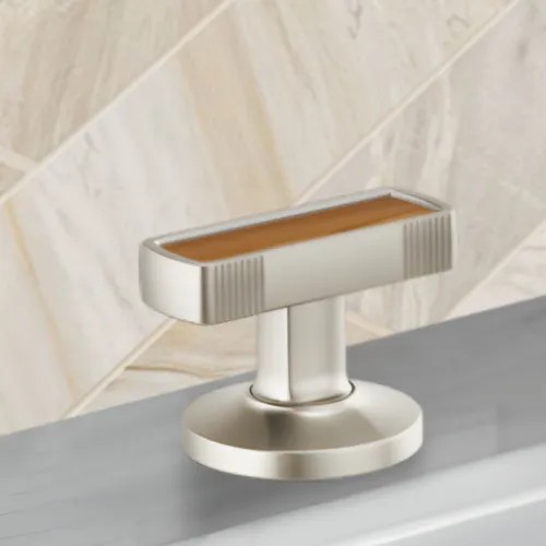 Brizo Kintsu Widespread Lavatory Knob with Wood Inlay Handle Kit, Brilliance Luxe Nickel - HI5306-NKWD