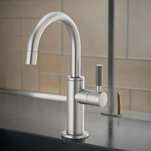 Brizo Litze Single-Handle Beverage Faucet with Arc Spout and Knurled Handle, Diamond Seal Technology, 1.5 GPM, Brilliance Stainless - 61343LF-C-SS