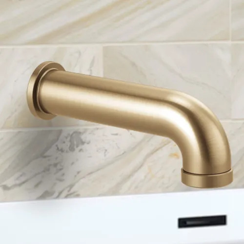 Brizo Odin 7-9/16" Linear Round Pull-Down Diverter Tub Spout, Brilliance Luxe Gold- RP81438GL