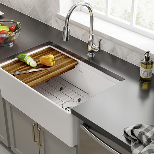 Elkay Fireclay Single Bowl Farmhouse Workstation Sink Kit - White, SWUF13020CBWH