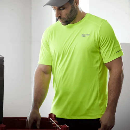 Milwaukee High Visibility Medium WORKSKIN Lightweight Performance Shirt, Short Sleeve with Sun Protection and Anti-microbial Treatment - 414HV-M