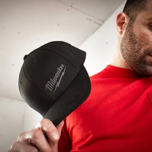 Milwaukee Large/XL Black Fitted Hat with 3-1/2" Crown Depth and Curved Visor - 504B-L/XL