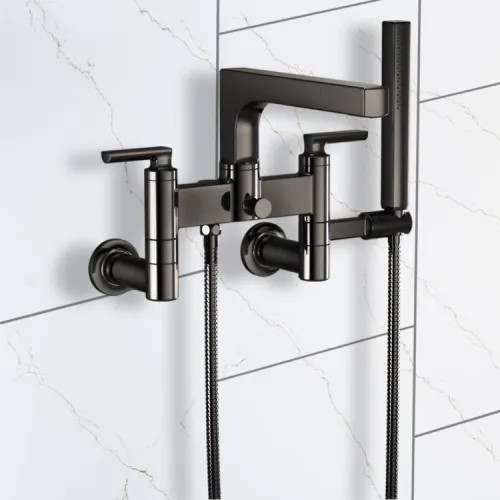 Brizo Kintsu Multi-Mount Two-Handle Tub Filler Trim Kit w/ Single-Function Handshower, Brilliance Black Onyx - T70306-BNX